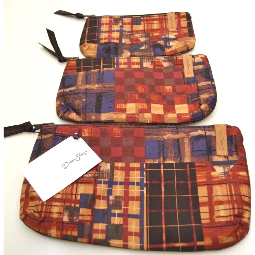 NWT Donna Sharp 3 Piece Rectangular Cosmetic Bags “Rustic Plaid” Multicolored